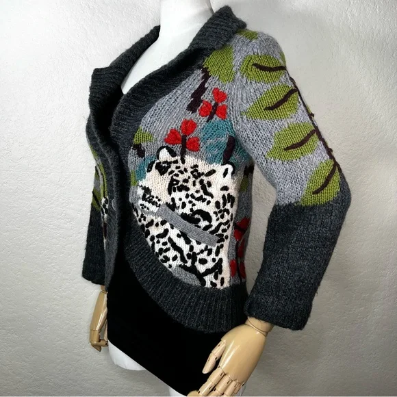 Anthropologie Leifsdottir Habitat Monkey Knit Cardigan Sweater